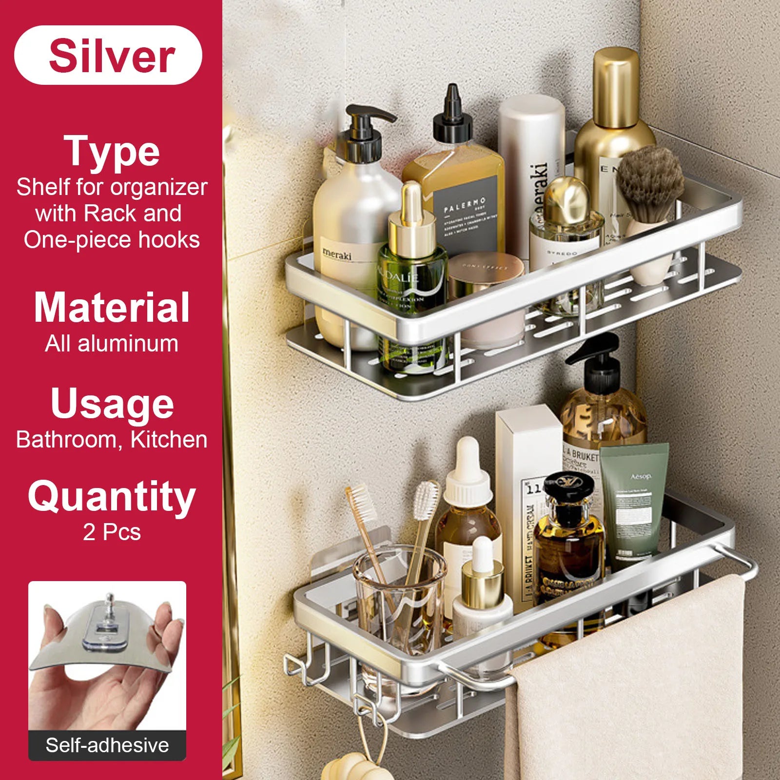 etagère murale sans perçage pour rangement de salle de bain et cuisine - vue 30 sur 30