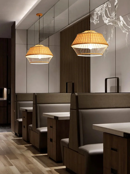 suspension luminaire en bambou pour restaurant hôtel - vue 2 sur 11