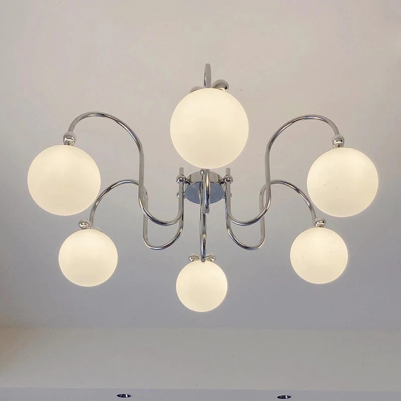 lustre moderne en chrome avec suspension en verre