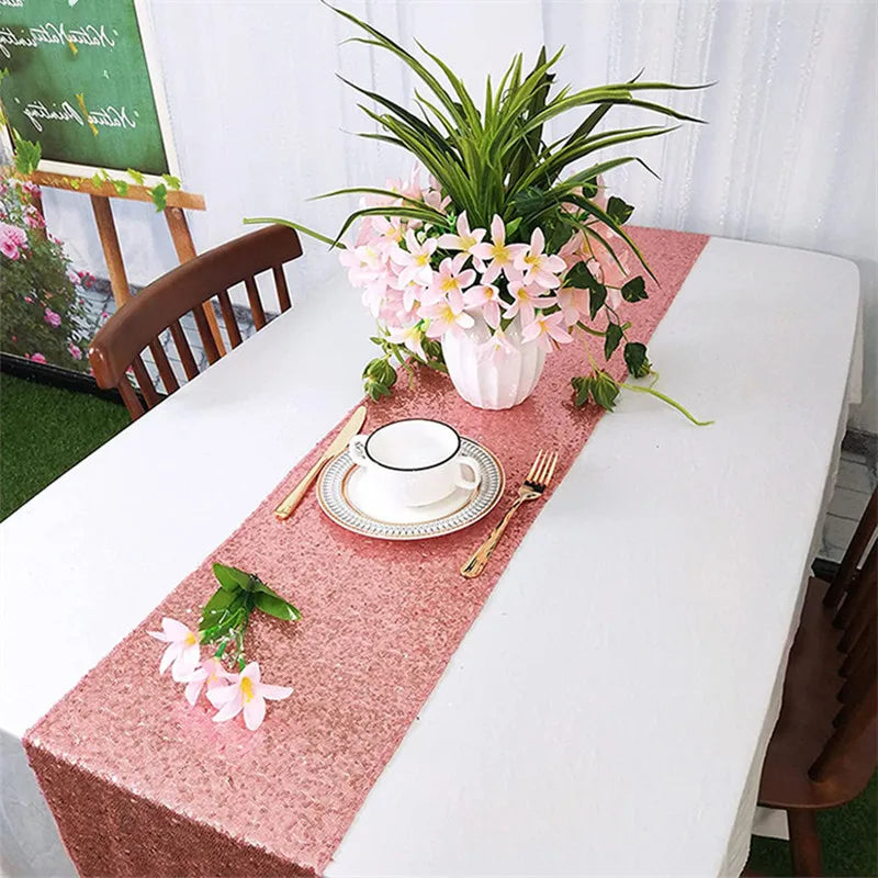 Chemin de table sequins brillants or argent rose - vue 4 sur 7