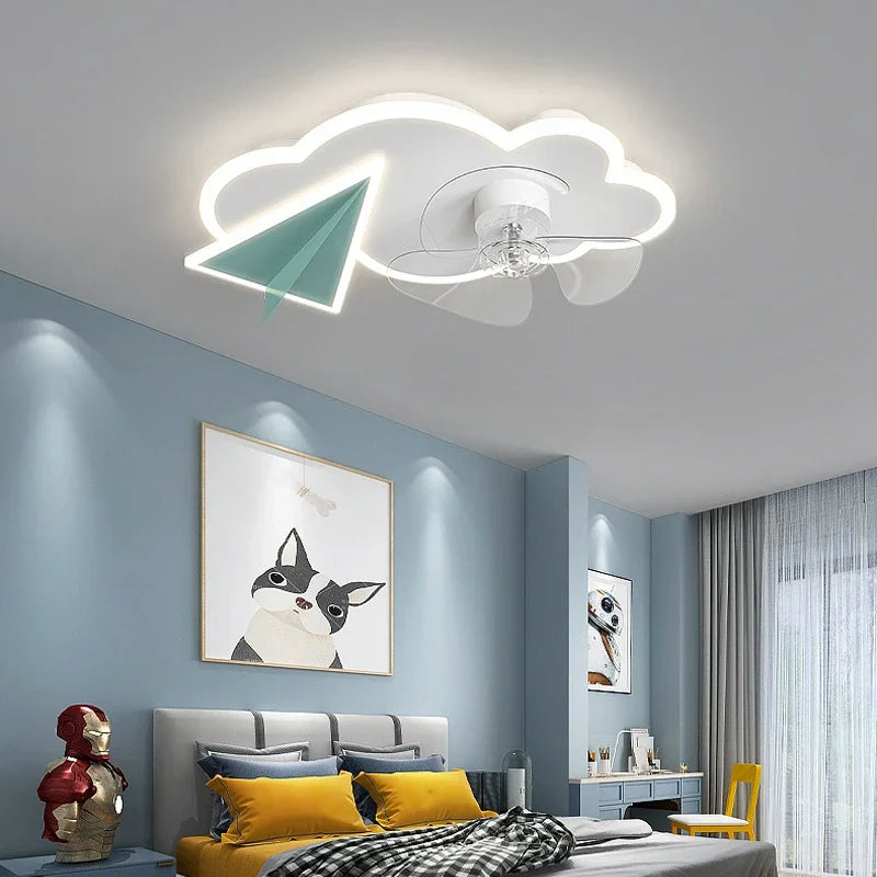 plafonnier ventilateur avec lumières design avion télécommande pour enfants - vue 4 sur 8