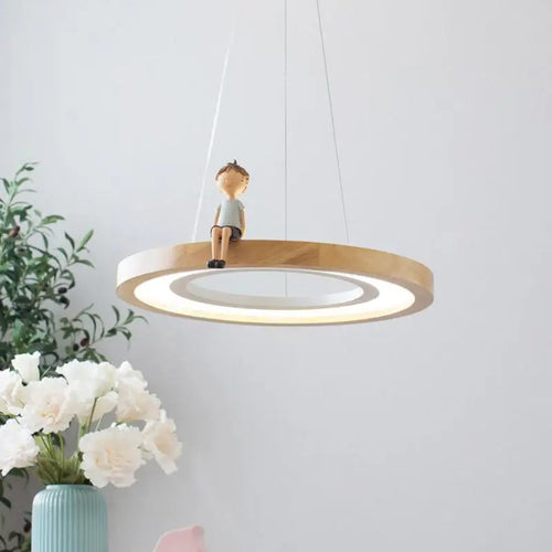 suspension ronde à led en bois pour éclairage commercial et industriel - vue 2 sur 10