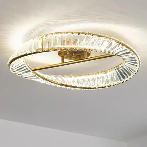 lustre moderne en or avec anneaux en cristal led - vue 2 sur 9