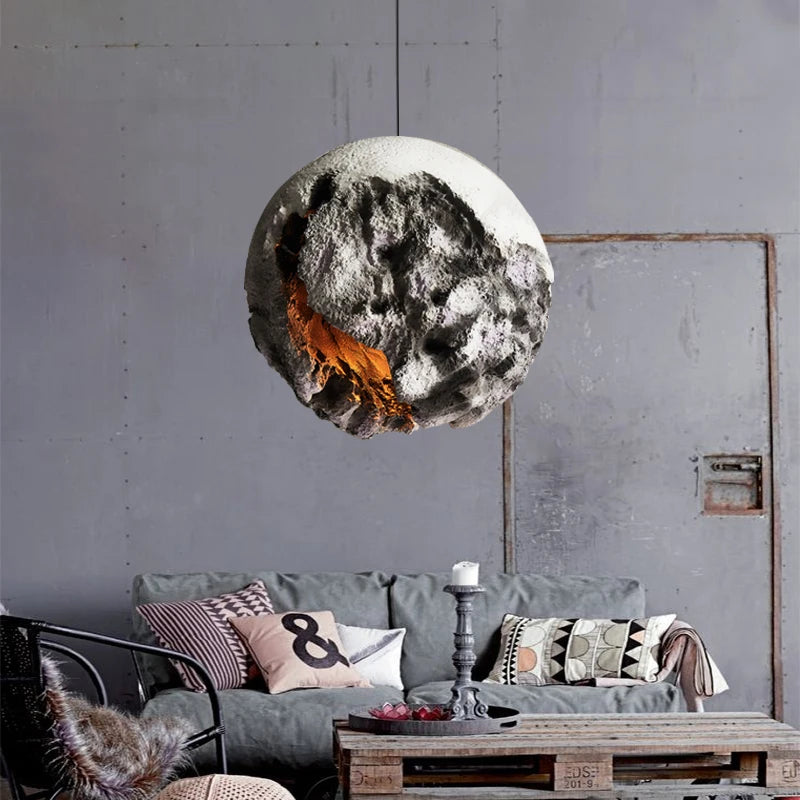 lustre moderne planète wabi-sabi en béton suspension réglable - vue 4 sur 12