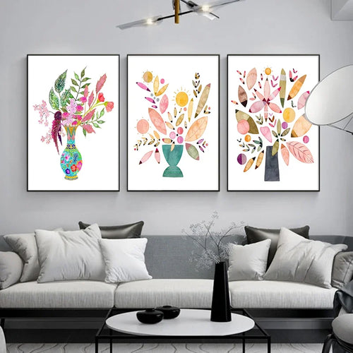 vase à fleurs aquarelle art mural nordique pour décoration intérieure - vue 4 sur 7