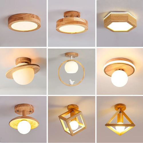 plafonnier nordique en bois led avec 3 températures de lumière - vue 3 sur 14