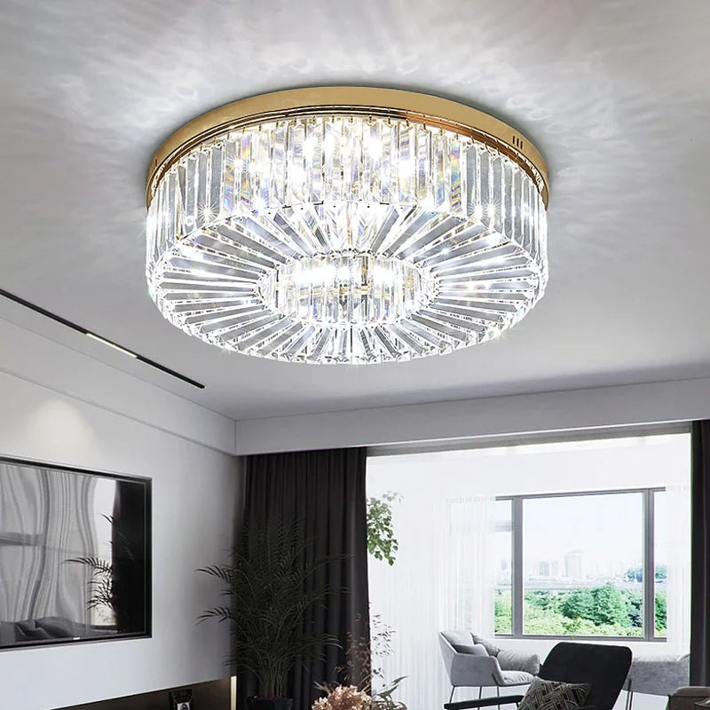 Or Lustre moderne éclairage décoration de la maison de luxe cristal salon plafonnier Dimmable Lustre anneau luminaire LED