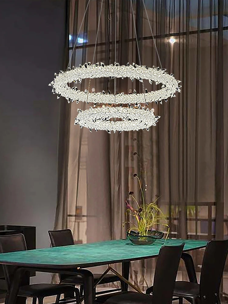 lustre en cristal de luxe à fleurs de glace éclairage suspendu élégant - vue 4 sur 12