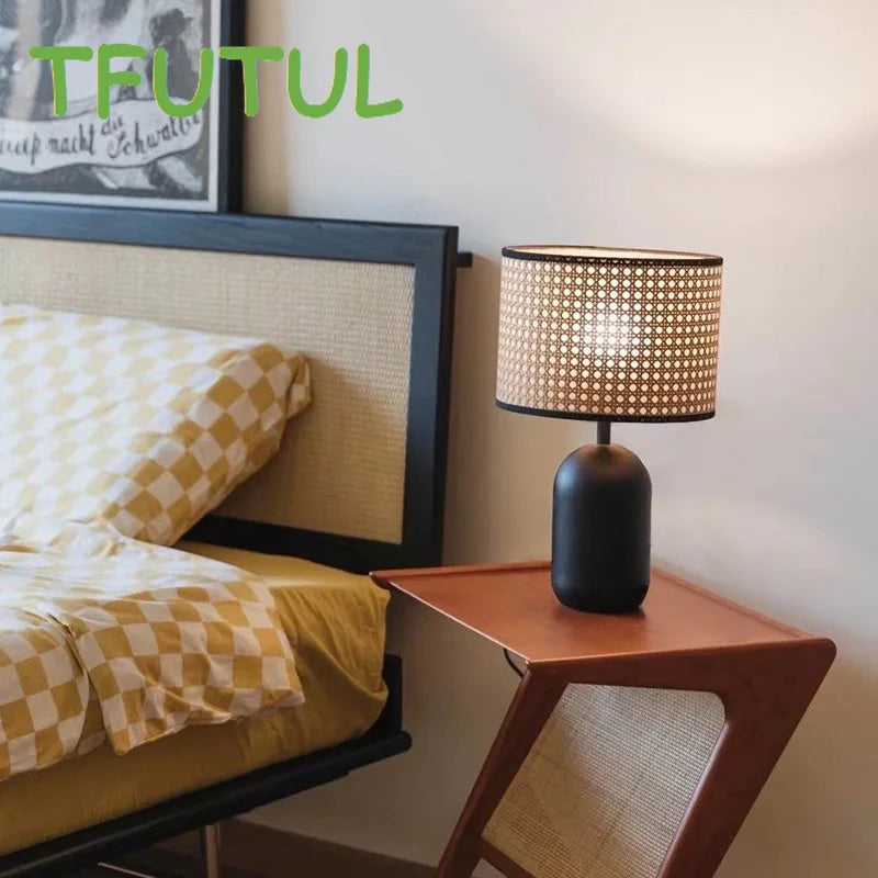 Lampe Vintage Rotin Bureau Bambou Chambre - vue 6 sur 7