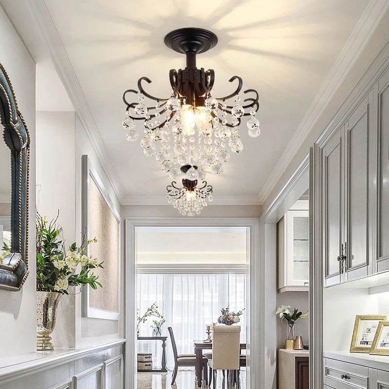 2024 Modern Crystal Chandelier Creative Design Black/Gold Corridor Ceiling Lamp Applicable To Porch Restaurant Lamps - vue 3 sur 15
