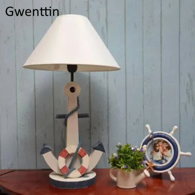 lampe de bureau en bois avec ancre pour décoration enfant - vue 4 sur 6