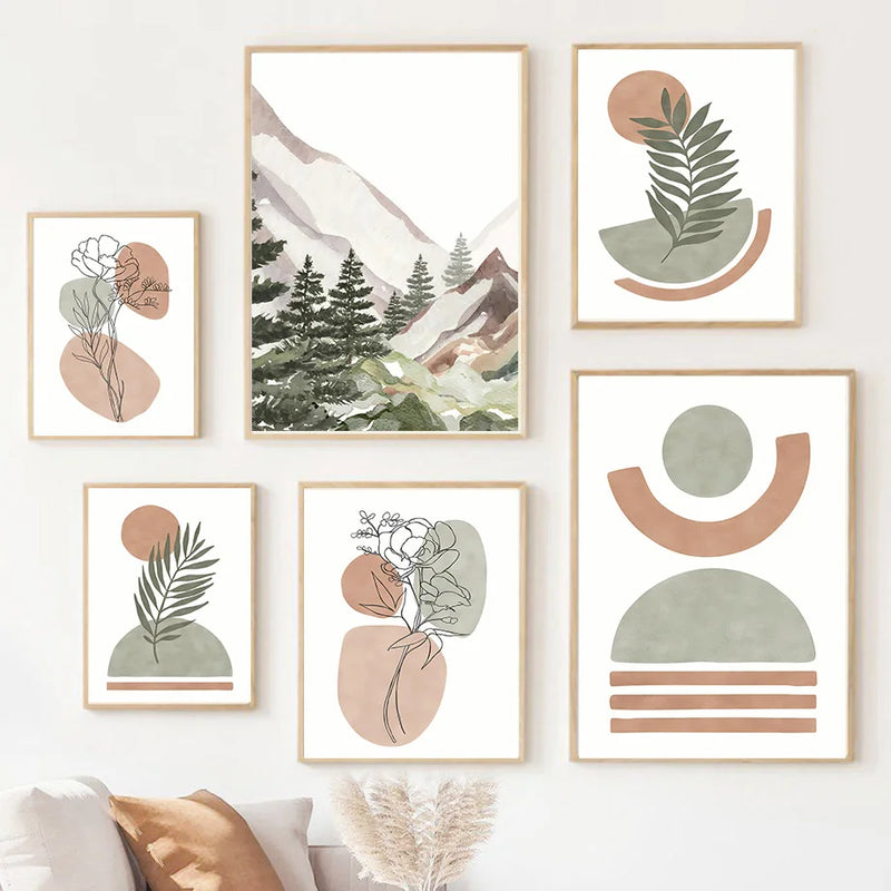 peinture abstraite forêt fleurs géométries pour décoration intérieure
