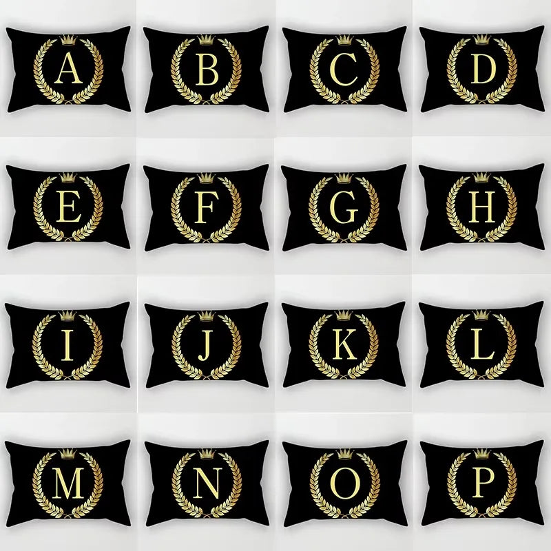 housse de coussin décorative à motif lettres noires et dorées