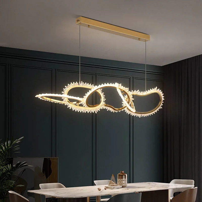 lustre de luxe en cristal avec anneaux led modernes