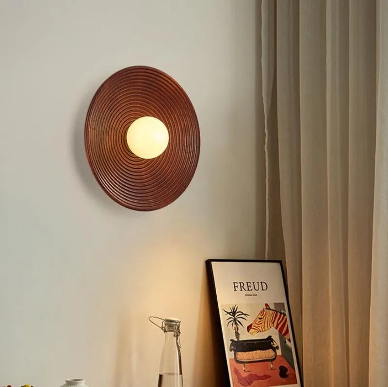 Applique murale japonaise Wabi-sabi Vintage circulaire en bois luminaire cuisine couloir chambre lampe de chevet LED G9 décoration de la maison appliques