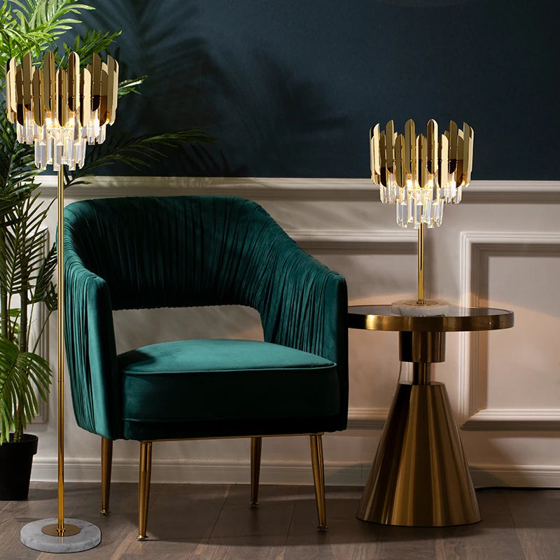 lampadaire post-moderne nordique en cristal doré led luxe