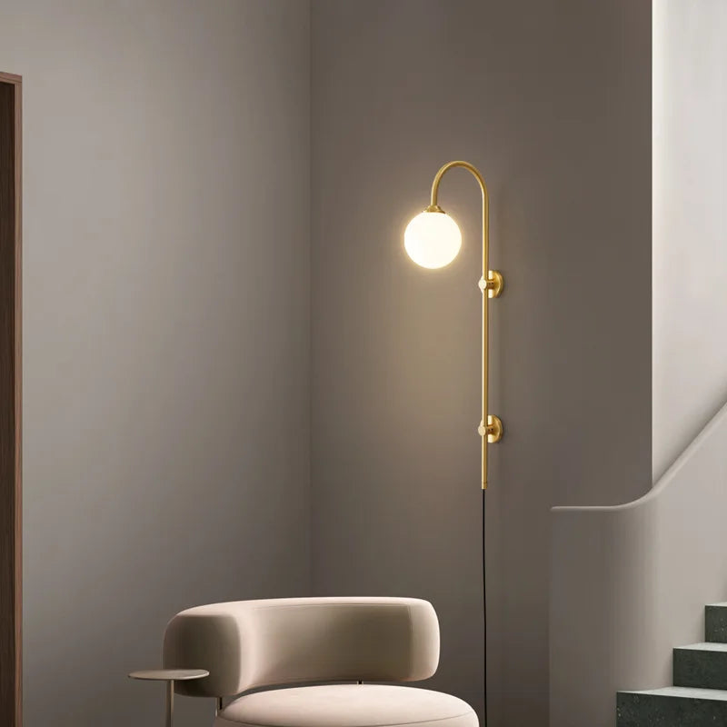 Nordic All Copper Wall Lamp, Bedroom Headboard, Creative Hotel Villa, No Wiring, with Plug, Living Room, Background Wall Lamp - vue 3 sur 7