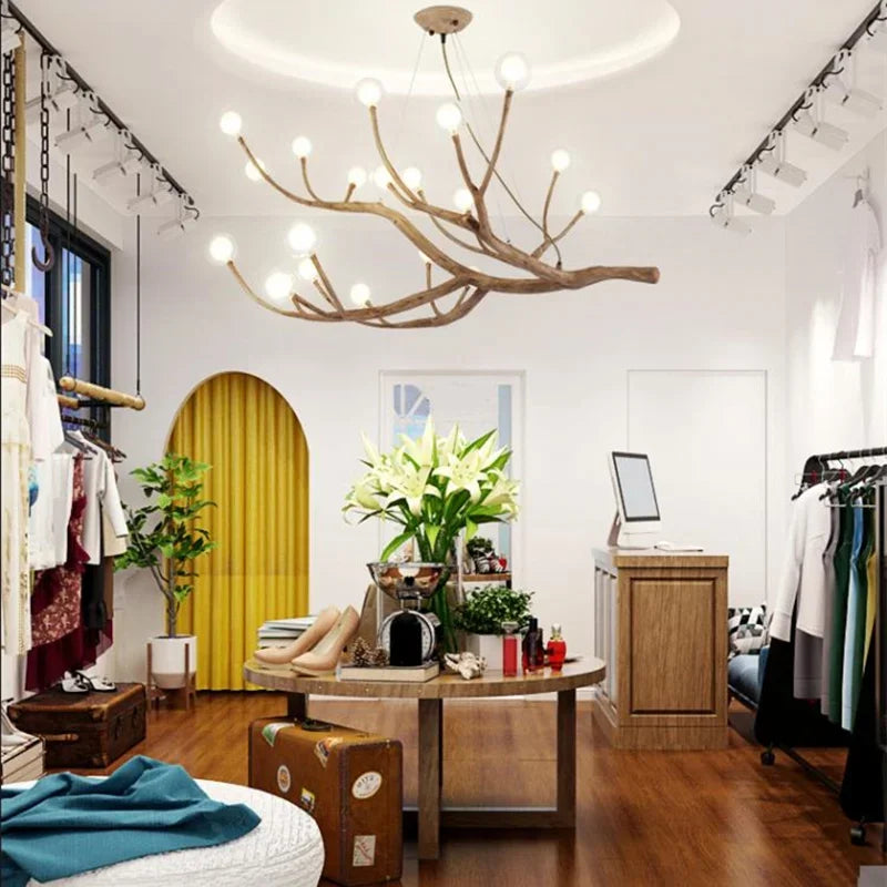 lustre vintage en résine avec branches d'arbre led