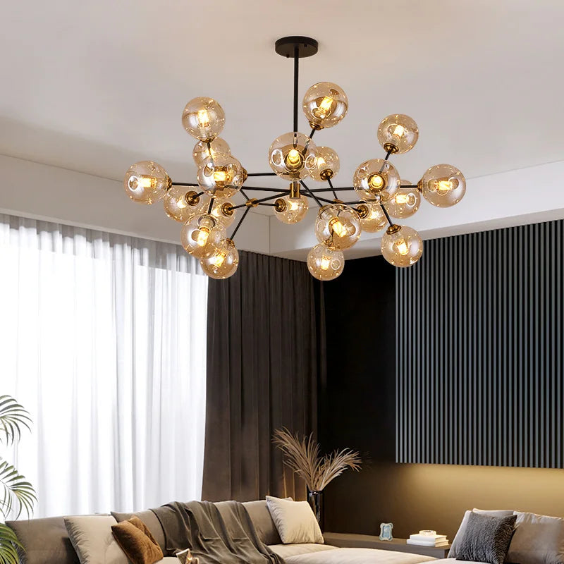 Modern minimalist kitchen, family, bedroom, dining-room, droplight attic luxury glass bubbles molecular droplight - vue 3 sur 9