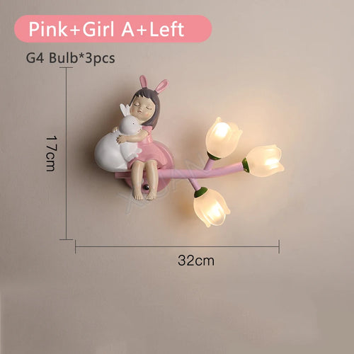 applique murale led g4 décorative avec motif lapin fille - vue 22 sur 22