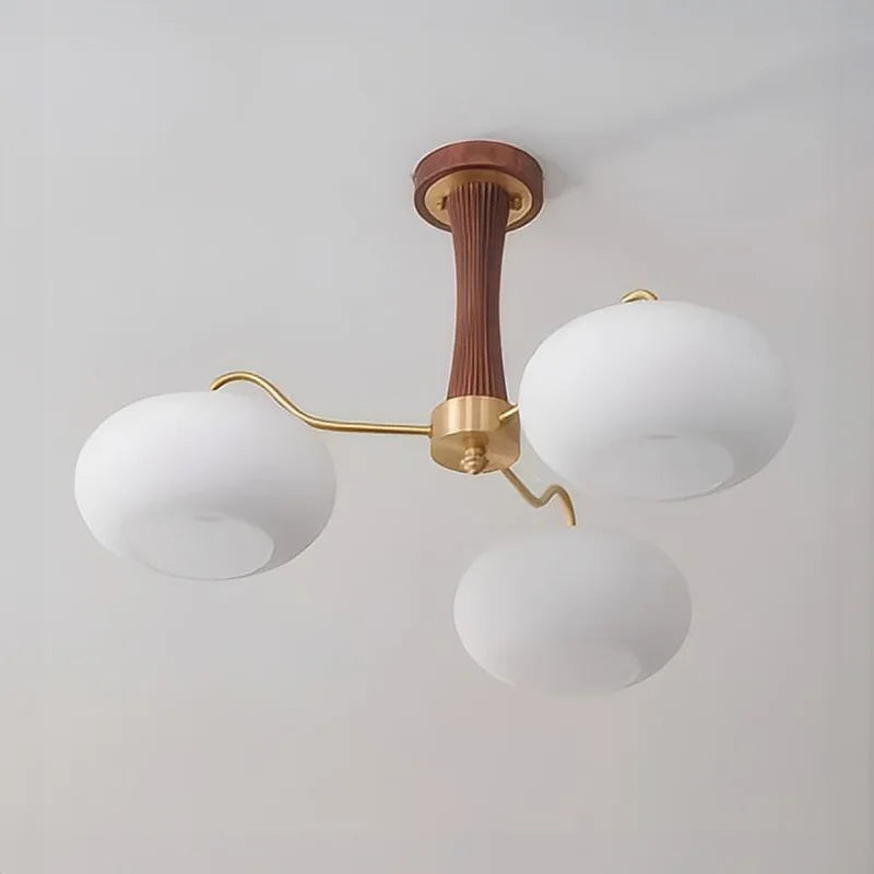 Walnut Wood Glass Brass, Wabi-sabi Modern Vintage style, chandelier lights for Living room, Bedroom, dining room, study - vue 5 sur 10