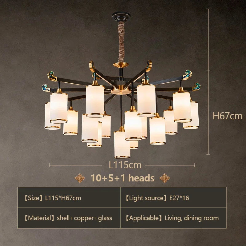 lustre en cuivre design style chinois pour éclairage moderne