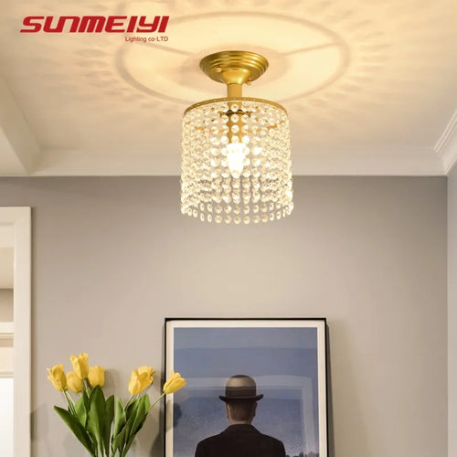 Lustre LED cristal verre doré
