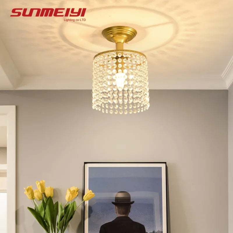 Lustre LED cristal verre doré