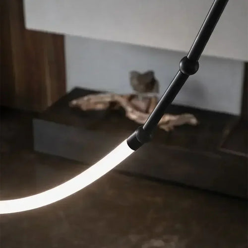 lustre moderne en bambou fer et silicone avec lumières led - vue 6 sur 17