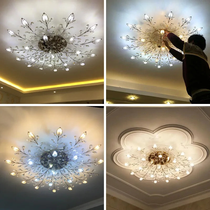SANDYHA moderne nordique lustres de plafond lumière LED cristal salon salle à manger chambre luxe branche Lampara Techo Para Sala