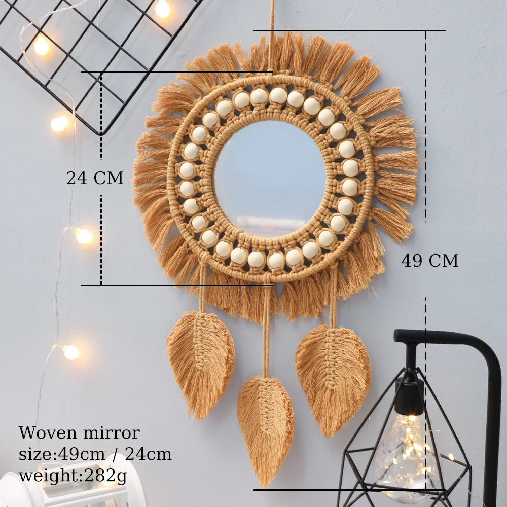 miroirs muraux ronds décoratifs tissés à la main pour la maison - vue 5 sur 8