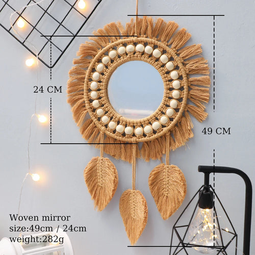miroirs muraux ronds décoratifs tissés à la main pour la maison - vue 6 sur 8