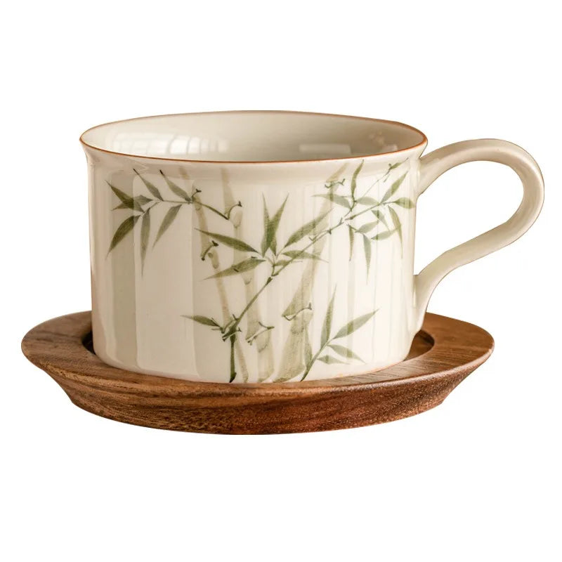 Mug en porcelaine style chinois fleuri avec cuillère - vue 6 sur 7