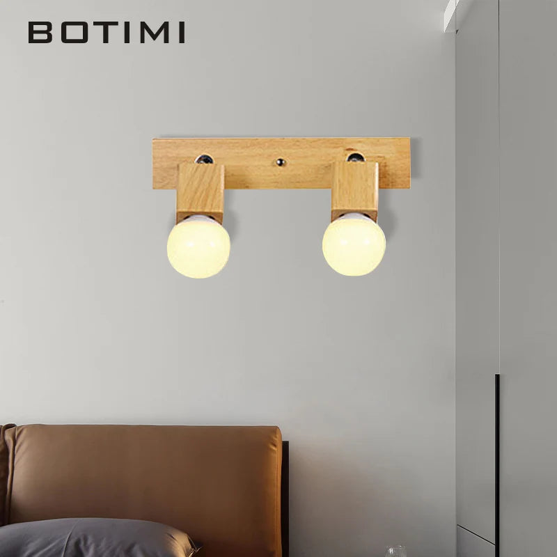 botimi triple applique miroir bois base nordique ajuster hôtel lumières murale - vue 7 sur 10