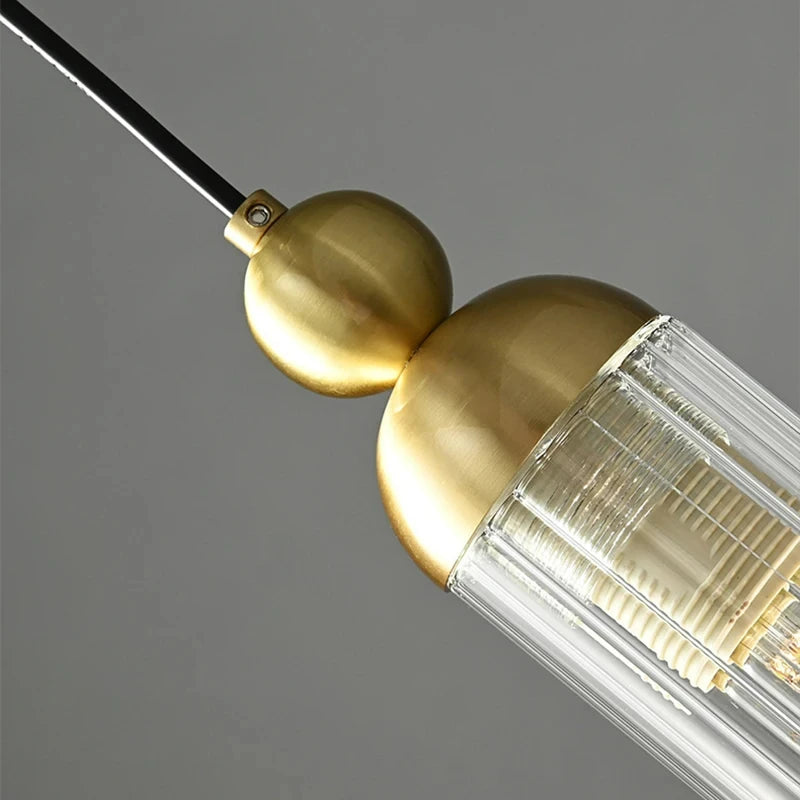 lustre nordique en verre transparent avec cordon réglable et ampoule en cuivre