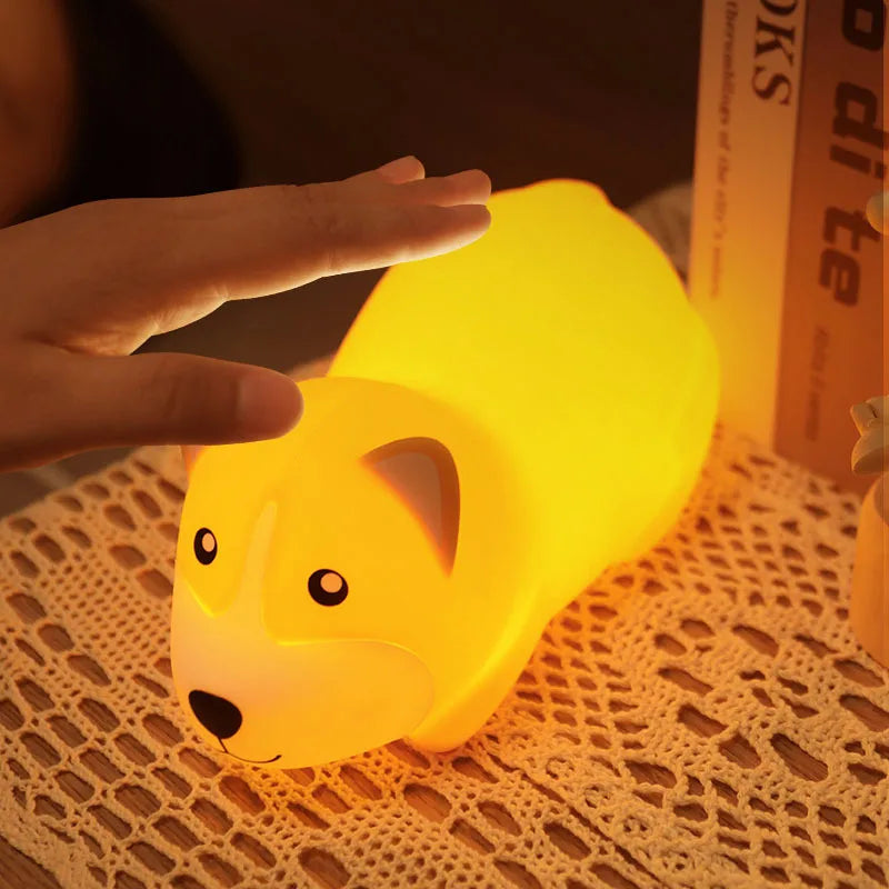 LED mignon Corgi veilleuses capteur tactile animaux lampe de nuit Silicone chien pour enfants enfant cadeau chambre chevet décor bébé lumière