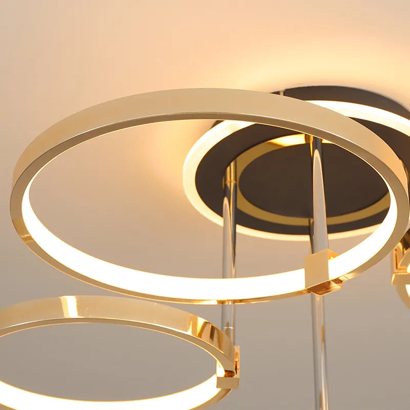 Plafonnier doré à anneaux led moderne - vue 6 sur 10