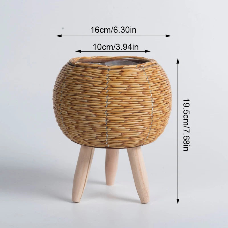 étagère à fleurs nordique en imitation rotin avec pieds amovibles