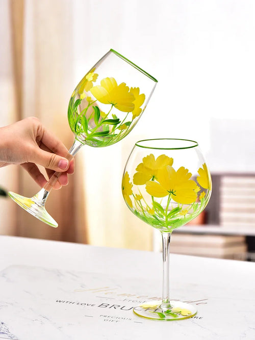verres a vin motif floral artisanal lot trois