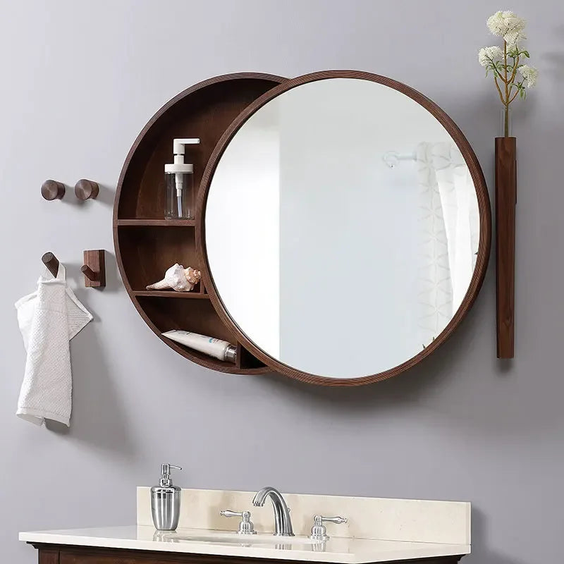 armoire de rangement murale avec miroir décoratif rond - vue 6 sur 8