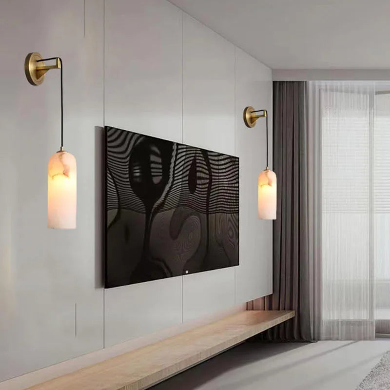 applique murale minimaliste en marbre naturel avec fil réglable - vue 3 sur 6