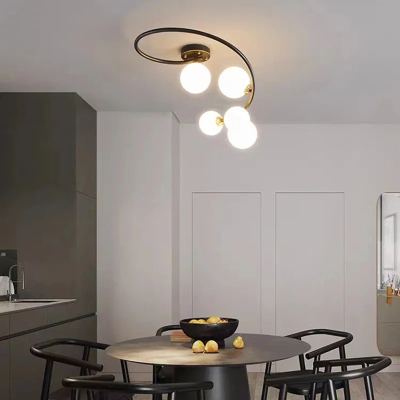 lustre moderne en verre et cuivre noir pour intérieur - vue 5 sur 9