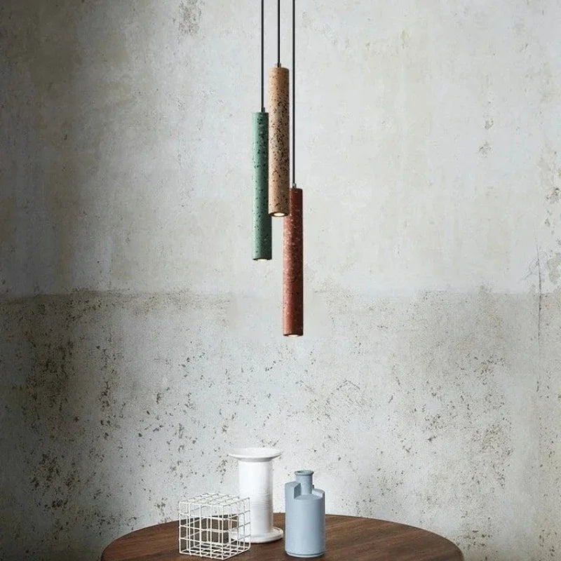 Suspension tube terrazzo bar style industriel tête unique minimaliste - vue 5 sur 9