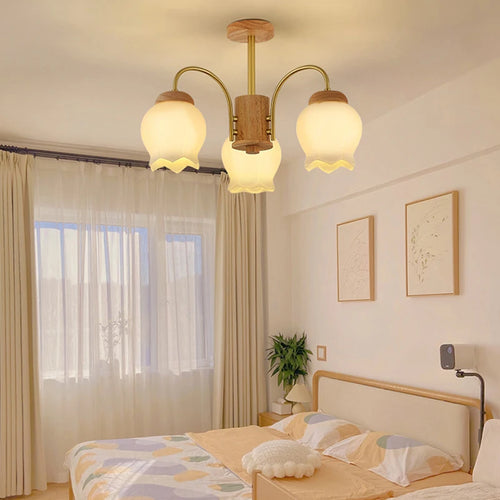 lustre en bois design moderne éclairage led pour chambre enfant - vue 3 sur 12