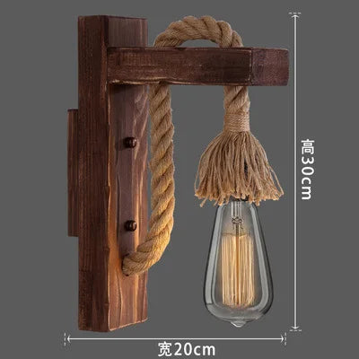 Applique murale bois industriel métal corde chanvre appliques escalier allée porche - vue 10 sur 9