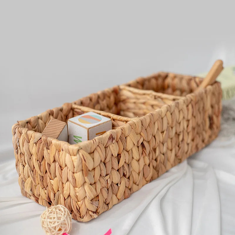 panier de rangement tissé à la main trois compartiments en rotin