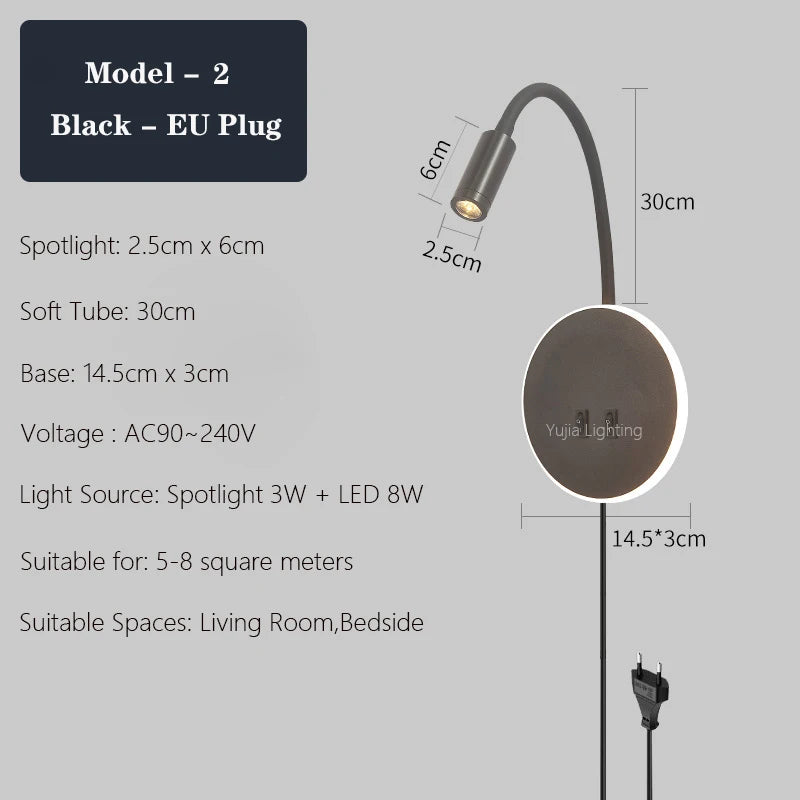 applique murale led moderne avec ports usb et interrupteur - vue 18 sur 22