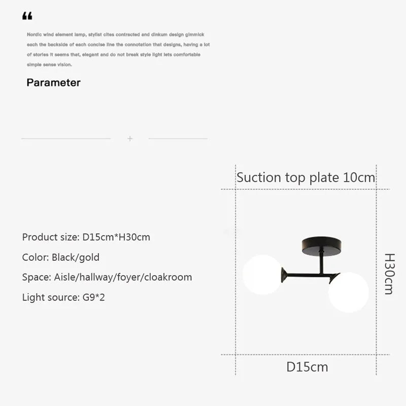 Plafonnier en verre moderne minimaliste noir or 1/2 têtes éclairage intérieur pour couloir allée balcon entrée vestiaire luminaires - vue 6 sur 14