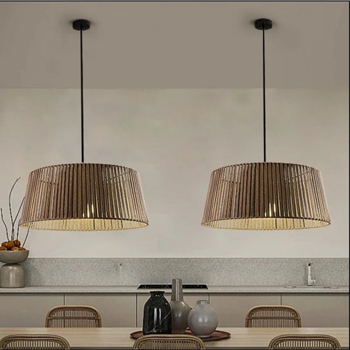 lustre nordique sandyha tissé corde éclairage led maison - vue 4 sur 12