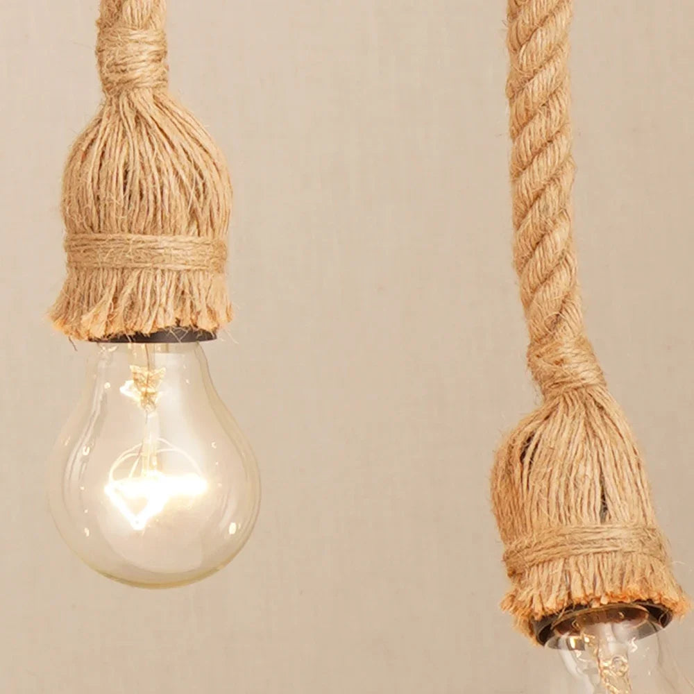 suspension rétro loft industriel en corde de chanvre avec ampoule edison - vue 5 sur 11
